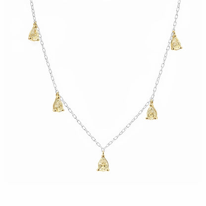 14K 1.00cttw Pear Shape VS Yellow Diamond Station Necklace