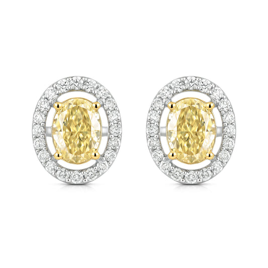 14K 1.08cttw Oval VS Yellow Diamond 0.16cttw VS White Diamonds Stud Earrings