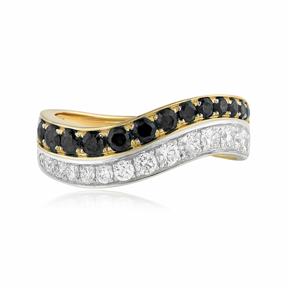 14K 1.12cttw Round Black and White Diamond Band Ring