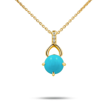 14K 1.30ct Round Sleeping Beauty Turquoise 0.02cttw VS White Diamonds Pendant