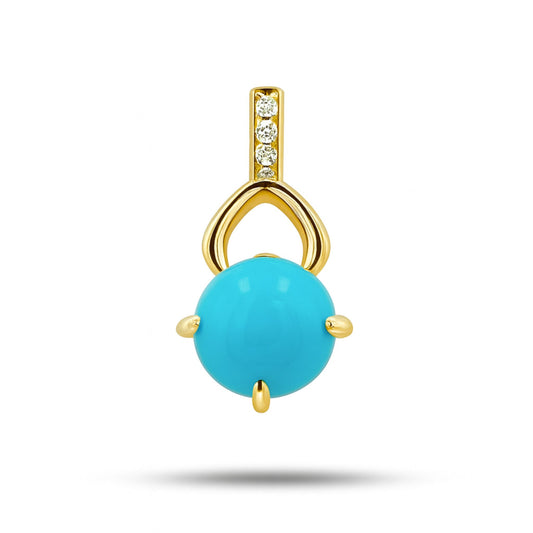 14K 1.30ct Round Sleeping Beauty Turquoise 0.02cttw VS White Diamonds Pendant