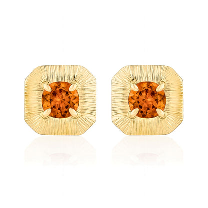 14K 1.38cttw Round Mandarin Garnet Stud Earrings
