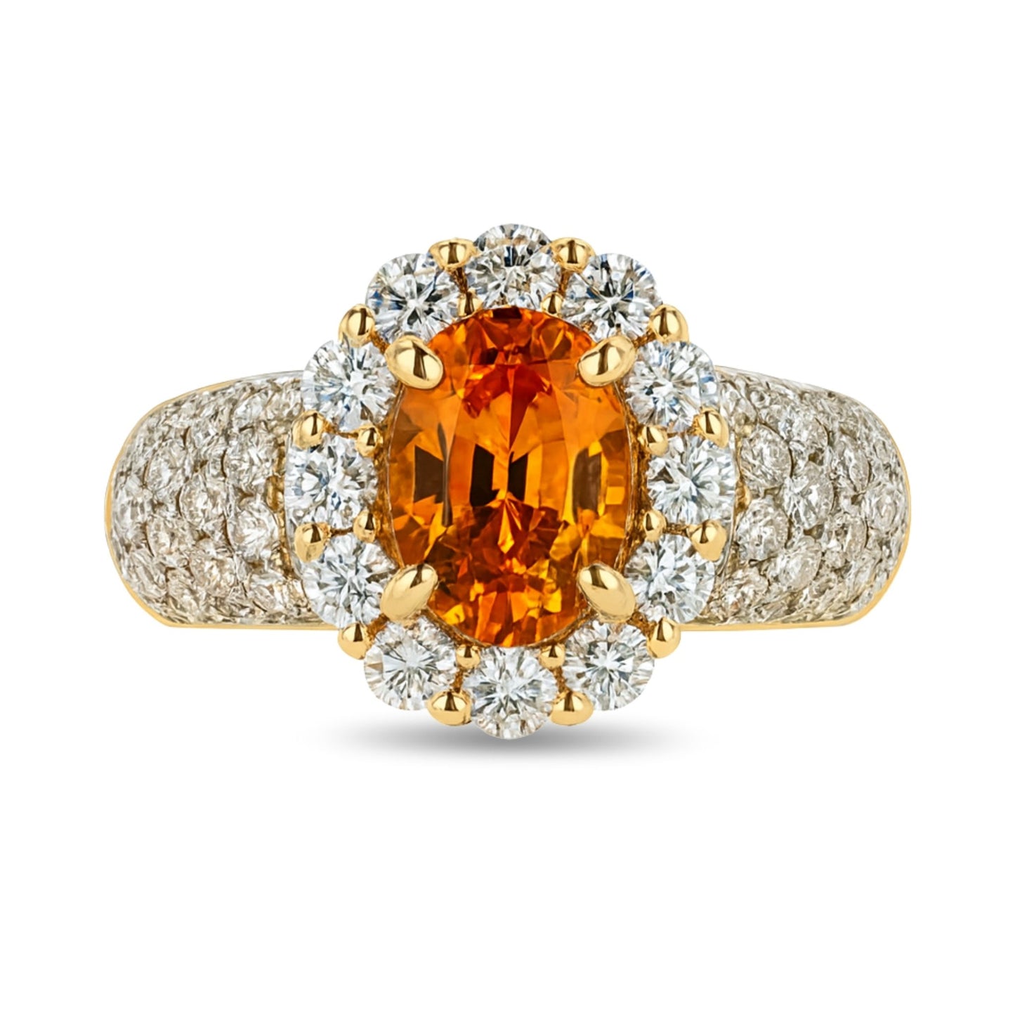 14K 1.40ct Oval Mandarin Garnet 1.01cttw VS White Diamonds Ring