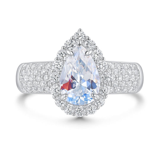 14K 1.42ct Pear Shape Rainbow Moonstone 0.86cttw VS White Diamonds Ring