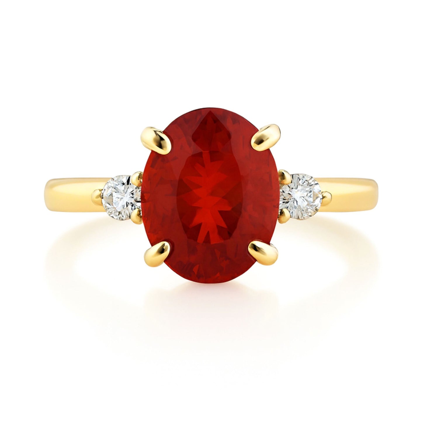 14K 1.49ct Oval Fire Opal 0.15cttw VS White Diamonds Ring