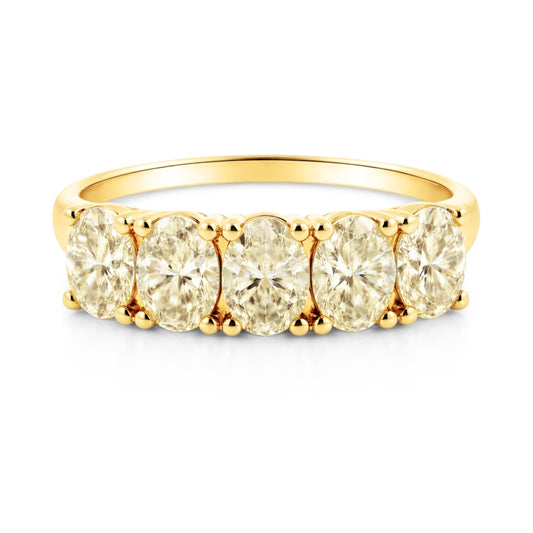 14K 1.50cttw Oval VS Yellow Diamond 5 Stone Band Ring