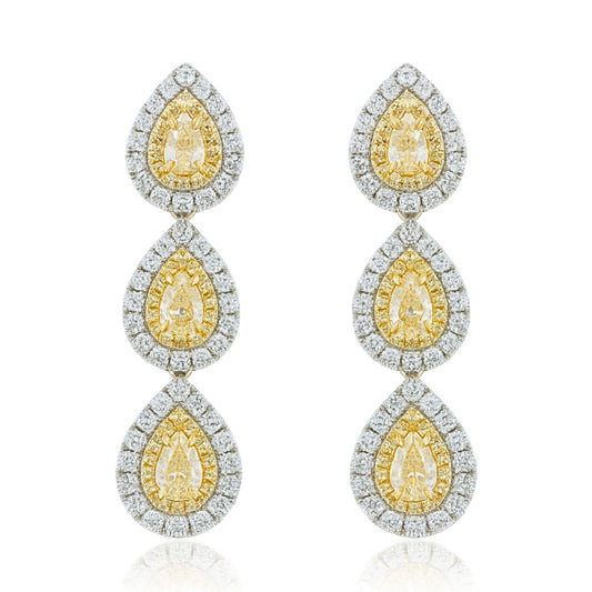14K 1.50cttw Pear Shape VS Yellow Diamond 2.18cttw VS Yellow & White Diamonds Drop Earrings