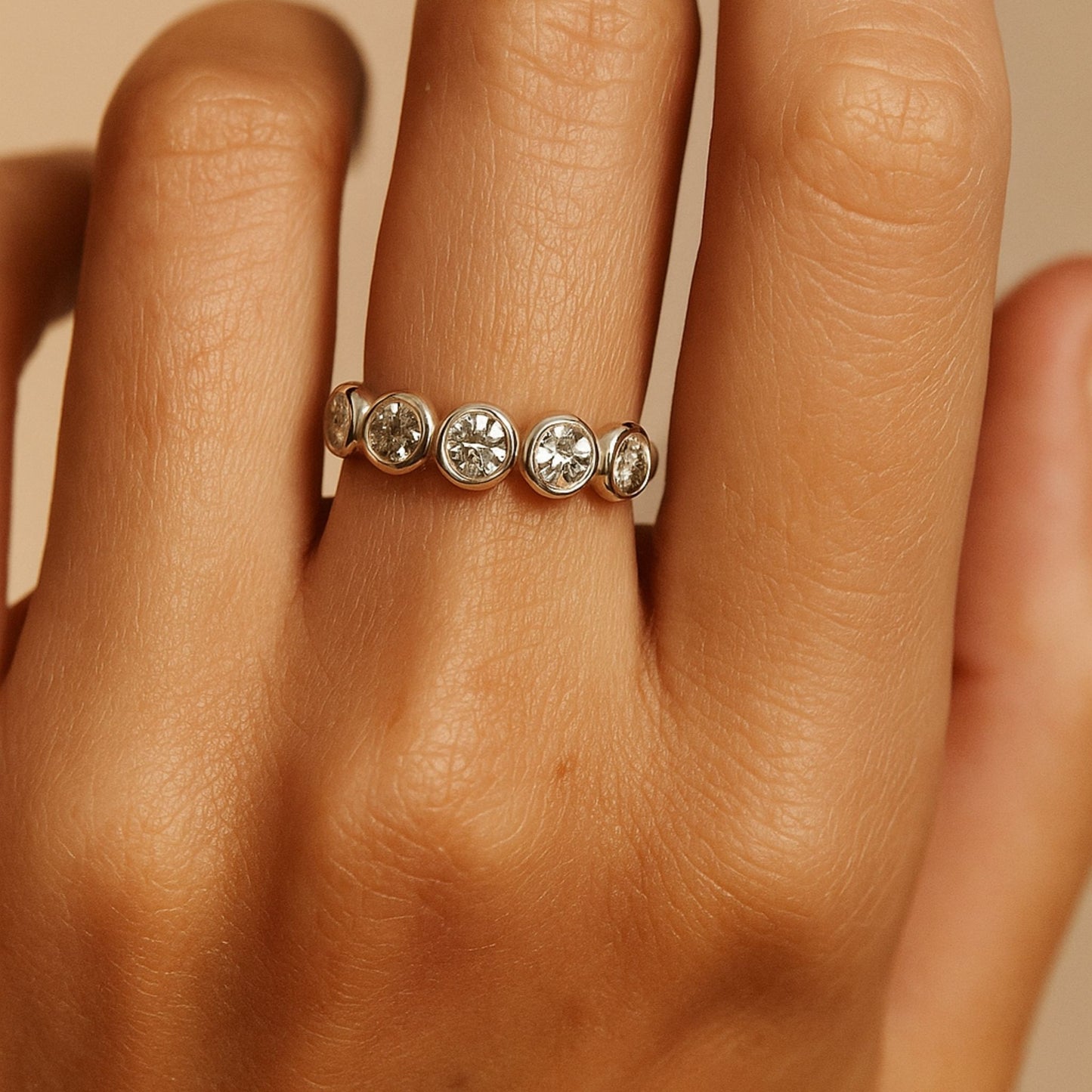 14K 1.53cttw Round VS White Diamond Bezel Set Band Ring