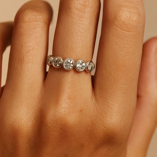 14K 1.53cttw Round VS White Diamond Bezel Set Band Ring