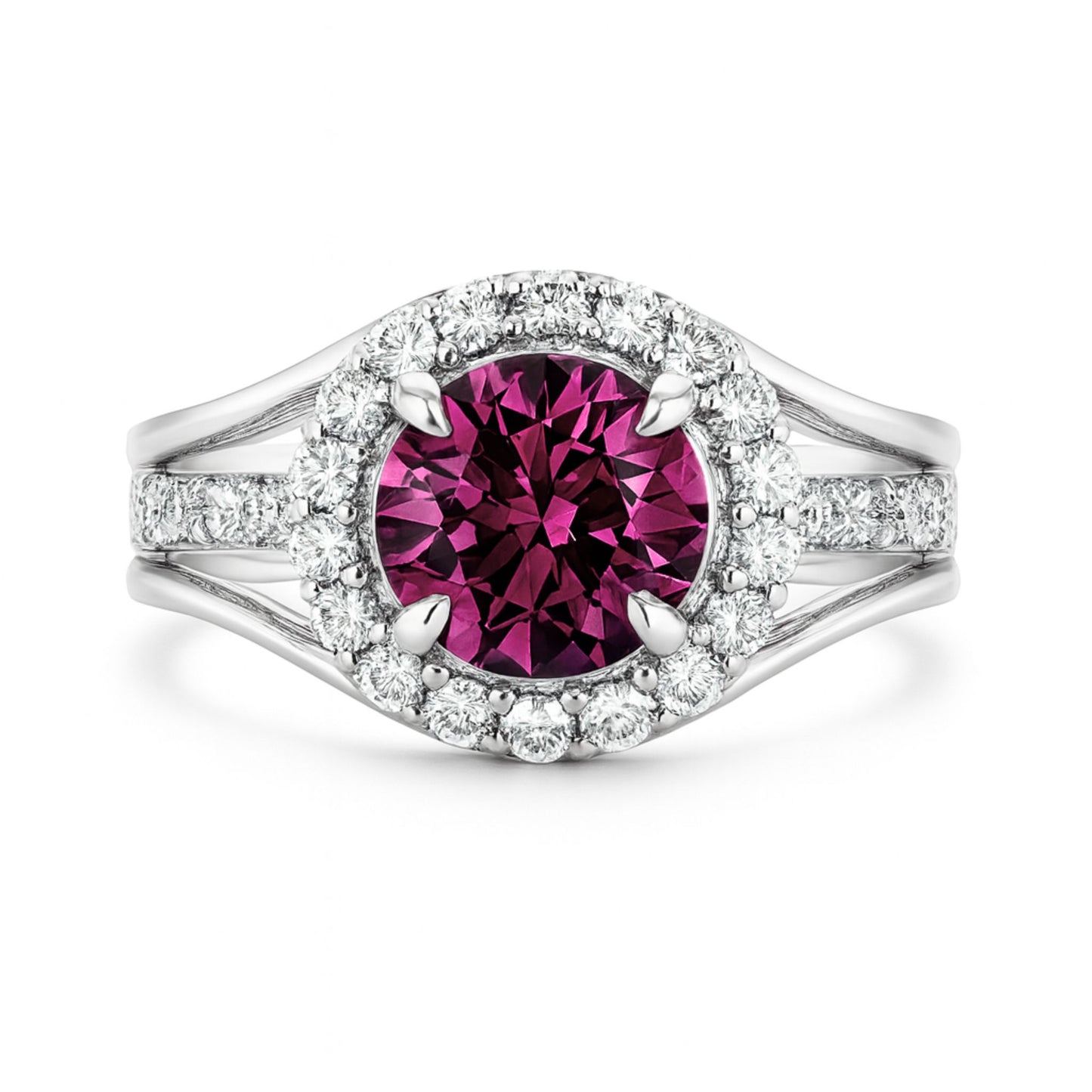 14K 1.60ct Round Malaya Garnet 0.67cttw VS White Diamonds Ring