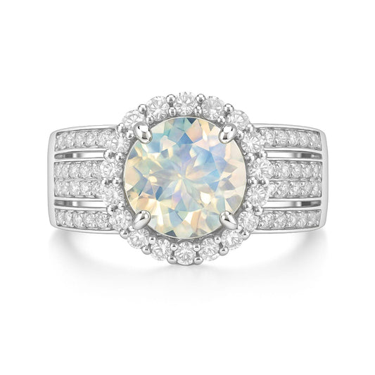 14K 1.64ct Round Moonstone 1.00cttw VS White Diamonds Ring