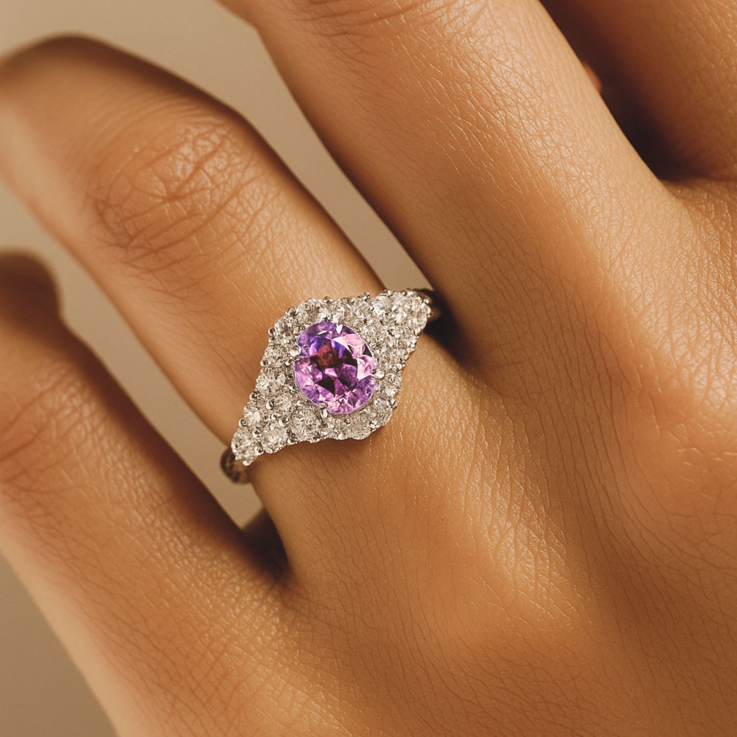 14K 1.67ct Oval Unheated Pink Sapphire 1.09cttw VS White Diamonds Ring