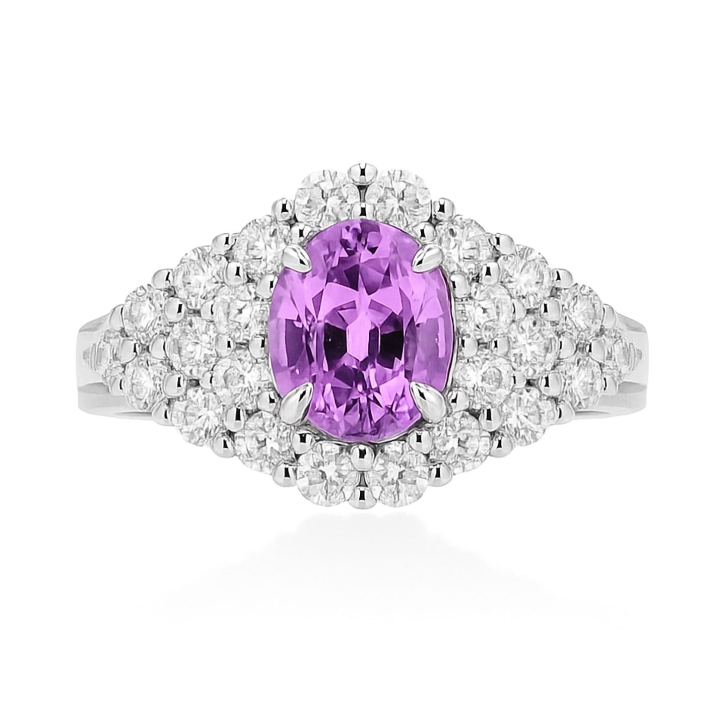 14K 1.67ct Oval Unheated Pink Sapphire 1.09cttw VS White Diamonds Ring