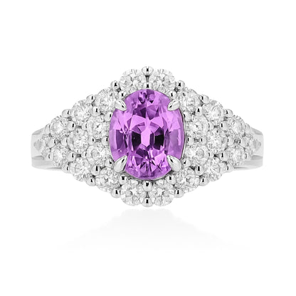 14K 1.67ct Oval Unheated Pink Sapphire 1.09cttw VS White Diamonds Ring