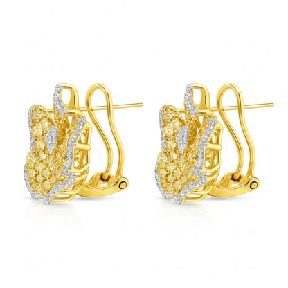 14K 2.05cttw Round Yellow & White Diamond Flower Stud Earrings