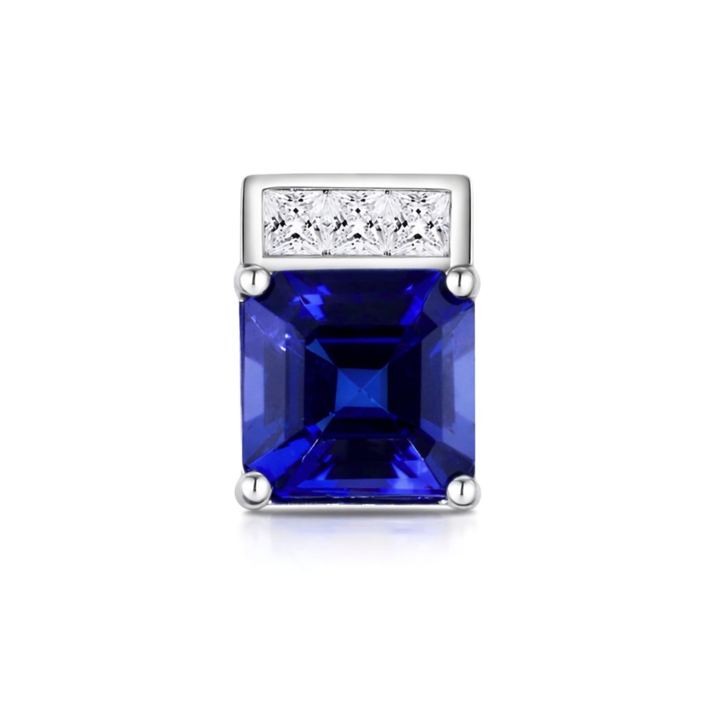 14K 1.70ct Asscher Cut Blue Wing Tanzanite 0.12cttw VS White Diamond Pendant