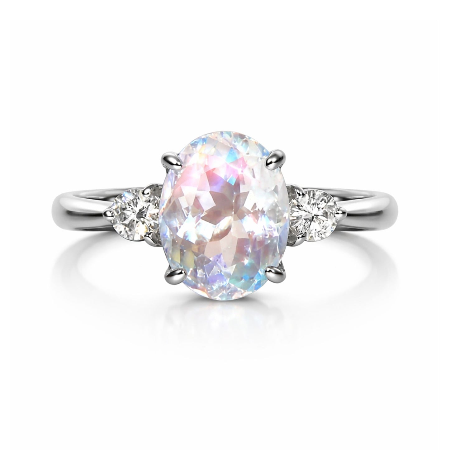 14K 1.80ct Oval Moonstone 0.20cttw VS White Diamonds Ring