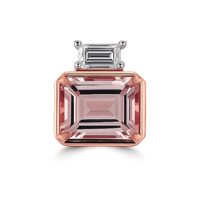 14K 1.82ct Emerald Cut Pink Morganite 0.19cttw Baguette VS White Diamond Pendant