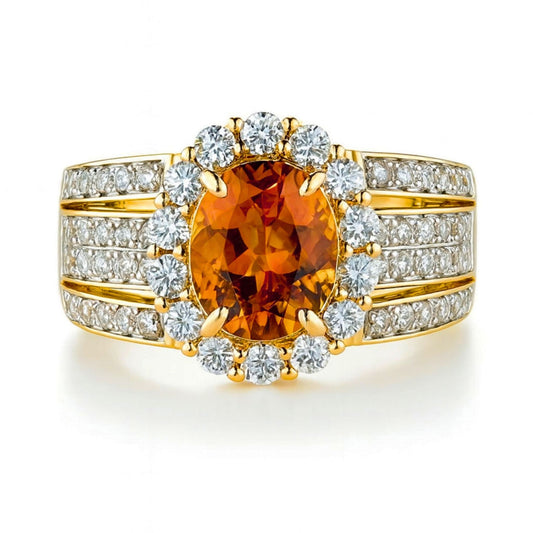14K 1.84ct Oval Private Collection Mandarin Garnet 1.11cttw VS White Diamonds Ring