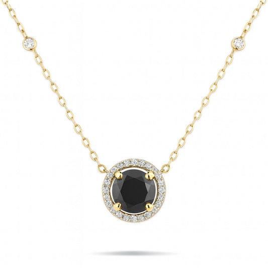 14K 1.87ct Round Black Diamond 0.21cttw VS White Diamonds Necklace
