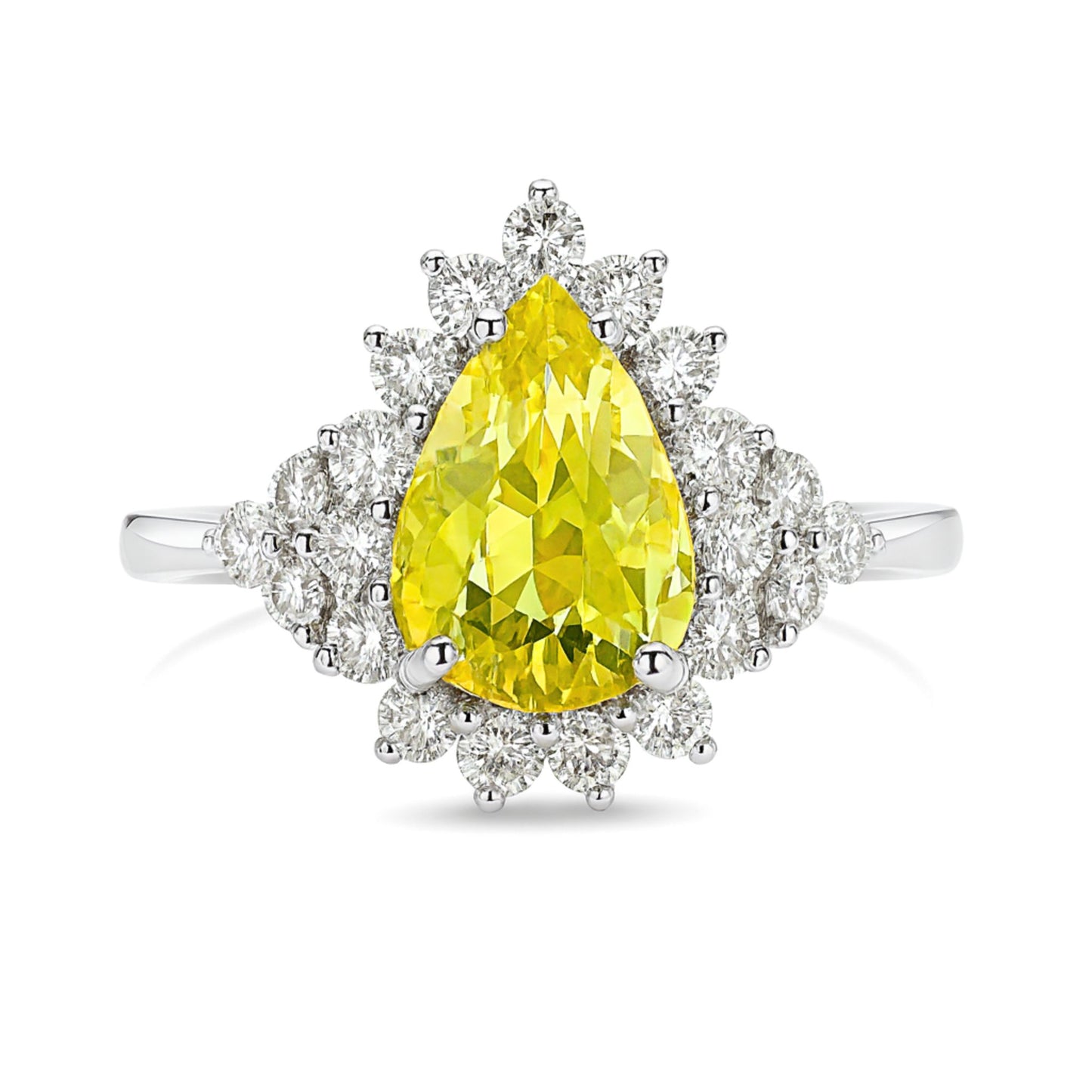 14K 1.90ct Pear Shape Unheated Yellow Sapphire 0.53cttw VS White Diamonds Ring