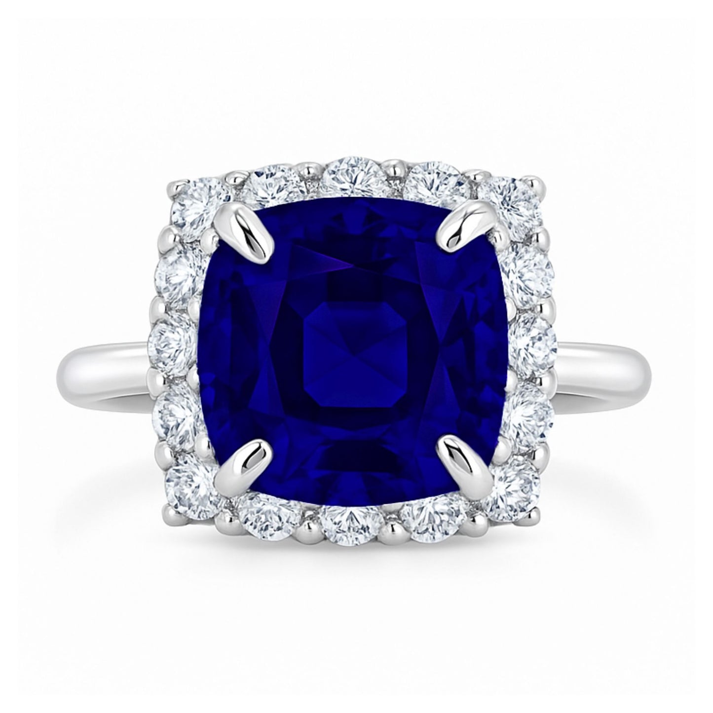 14K 11.36ct Cushion Blue Wing Tanzanite 1.19cttw VS White Diamonds Ring