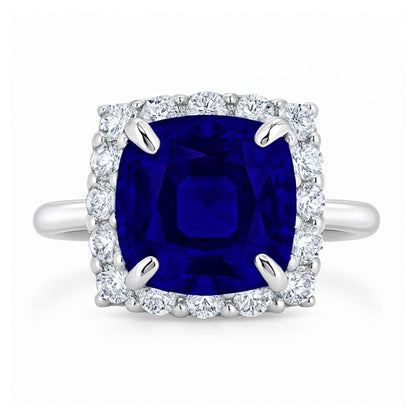 14K 11.36ct Cushion Blue Wing Tanzanite 1.19cttw VS White Diamonds Ring