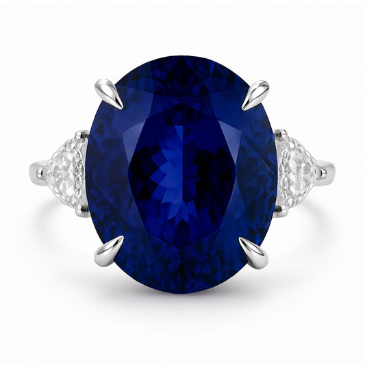 14K 11.44cttw Oval Blue Wing Tanzanite 0.29cttw Fancy Cut VS White Diamond Ring