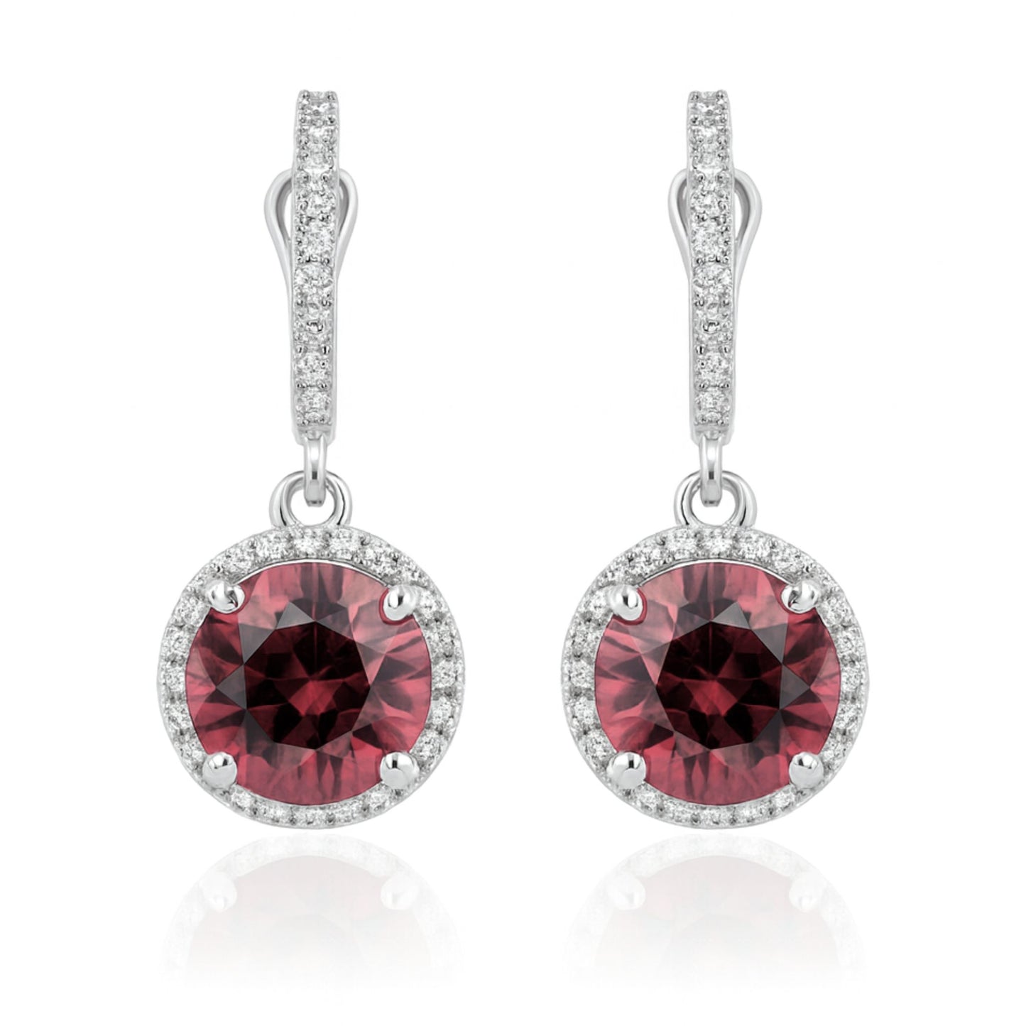 14K 12.52cttw Round Pink Zircon 0.72cttw VS White Diamonds Drop Earrings
