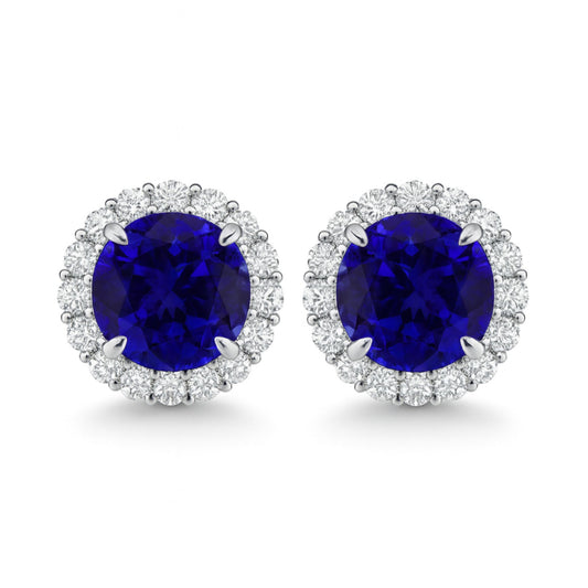 14K 13.64cttw Round Blue Wing Tanzanite 2.88cttw VS White Diamonds Stud Earrings