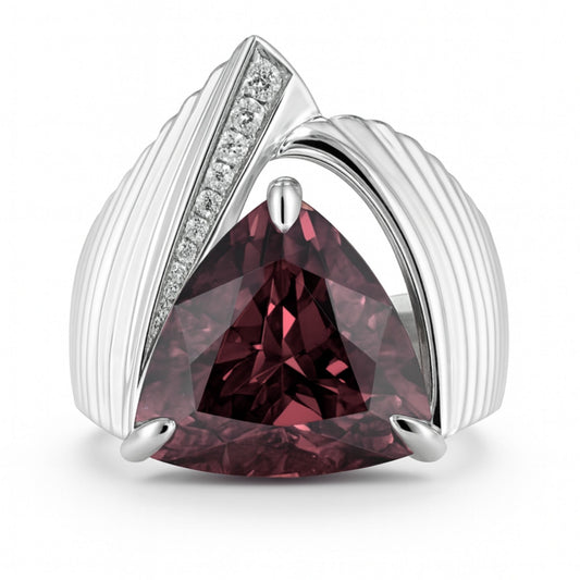 14K 13.78ct Trilliant Private Collection Pink Zircon 0.09cttw VS White Diamonds Ring