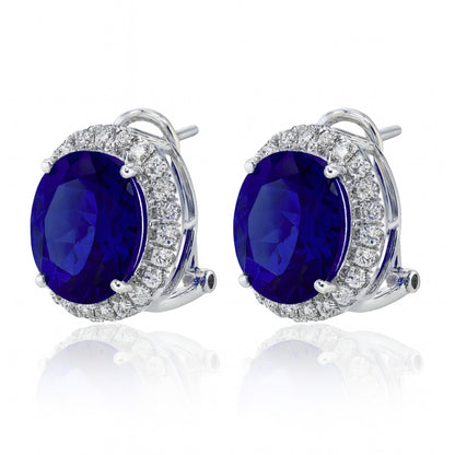 14K 14.32cttw Oval Blue Wing Tanzanite 0.84cttw VS White Diamonds Stud Earrings