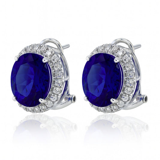14K 14.32cttw Oval Blue Wing Tanzanite 0.84cttw VS White Diamonds Stud Earrings