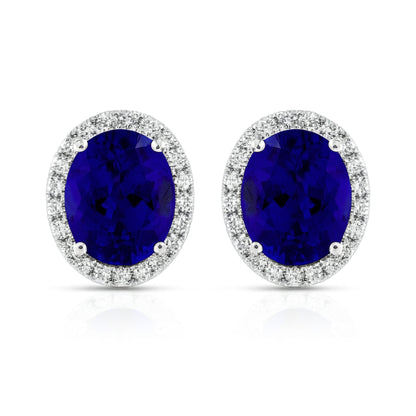 14K 14.32cttw Oval Blue Wing Tanzanite 0.84cttw VS White Diamonds Stud Earrings