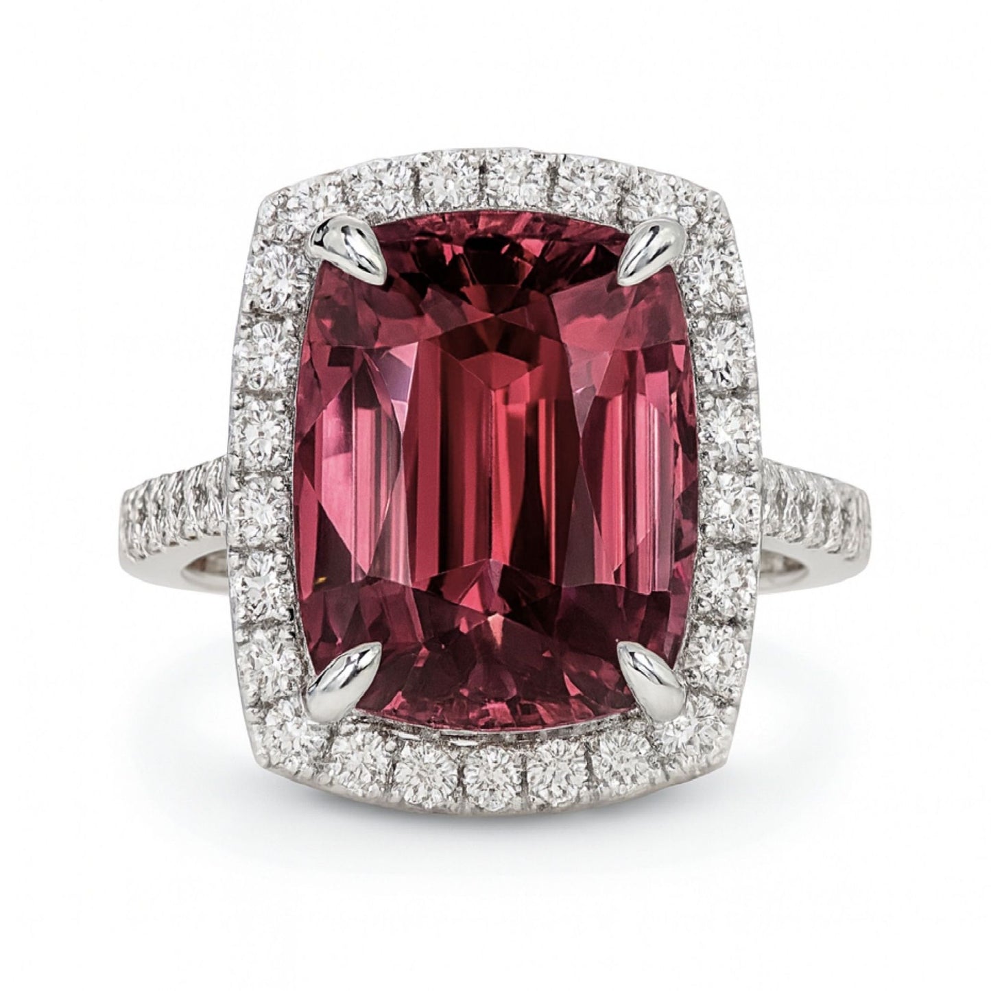 14K 14.82ct Cushion Pink Zircon 1.11cttw VS White Diamonds Ring