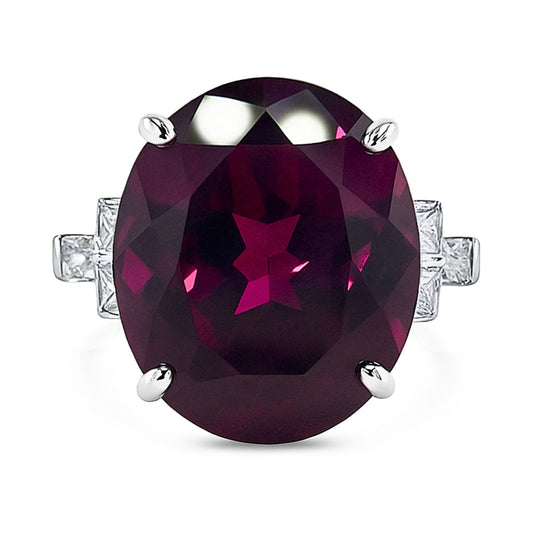 14K 16.19ct Oval Royal Zambaran Garnet 0.66cttw VS White Diamonds  Ring