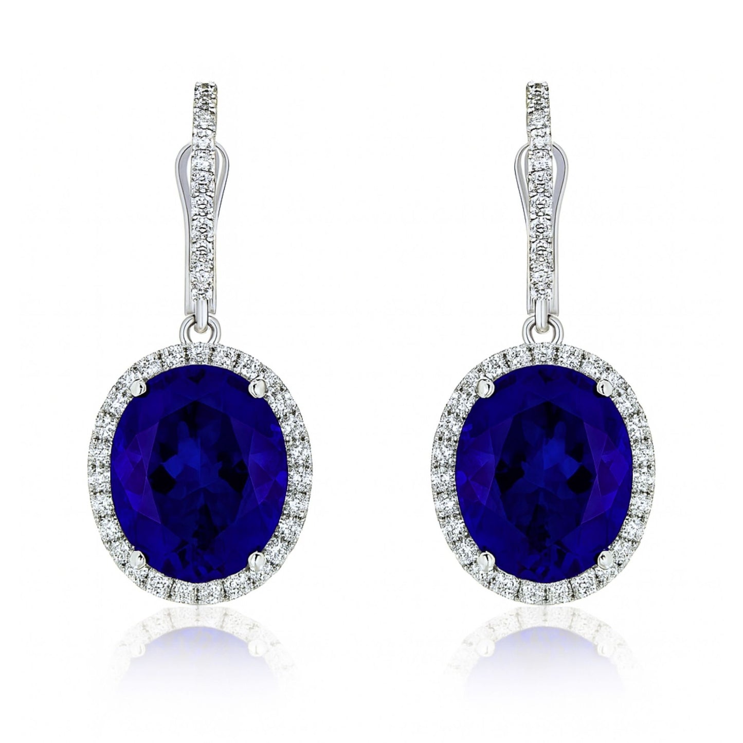 14K 17.44cttw Oval Blue Wing Tanzanite 1.00cttw White Diamonds Drop Earrings