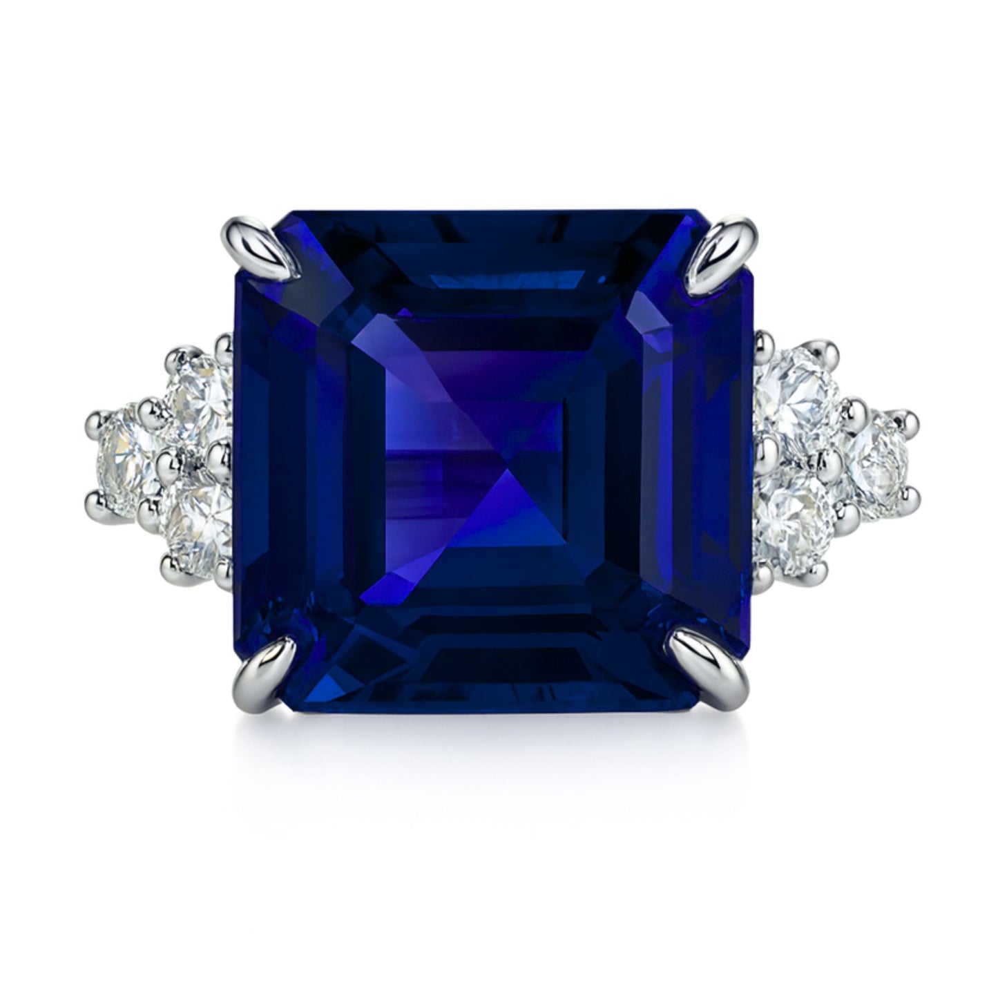 14K 17.97ct Asscher Cut Blue Wing Tanzanite 0.78cttw VS White Diamonds Ring
