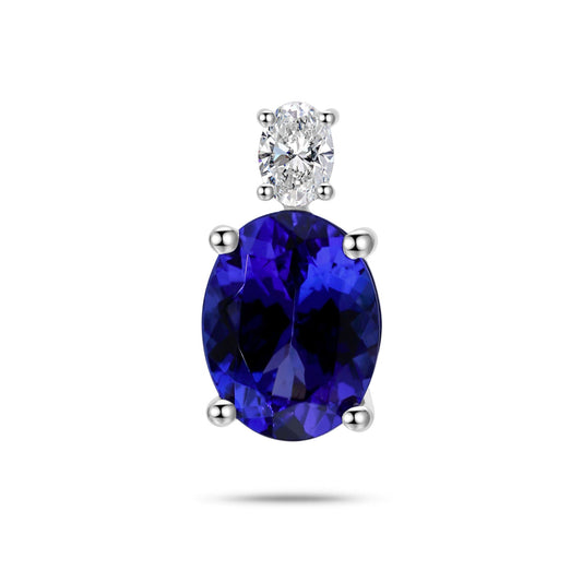 14K 2.00ct Oval Blue Wing Tanzanite 0.15ct VS White Diamond Pendant