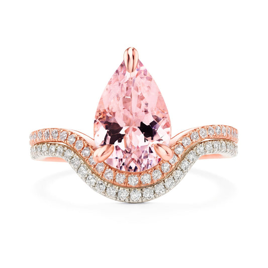 14K 2.00ct Pear Shape Pink Morganite 0.33cttw Pink & White Diamonds Ring