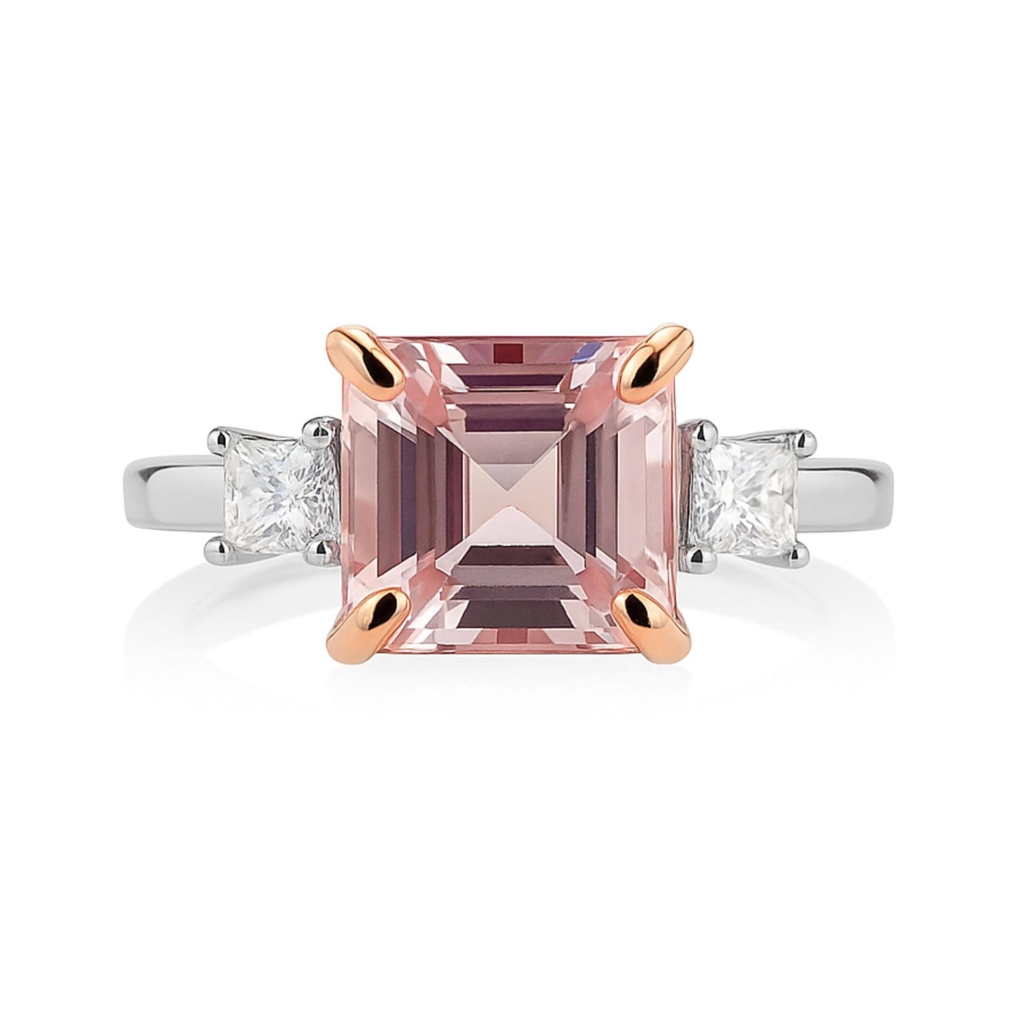 14K 2.00ct Asscher Cut Pink Morganite 0.23cttw VS White Diamonds Ring