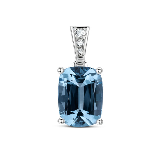 14K 2.01cttw Cushion Santa Maria Aquamarine 0.04cttw VS White Diamonds Pendant