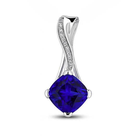 14K 2.06ct Cushion Blue Wing Tanzanite 0.04cttw VS White Diamonds Pendant