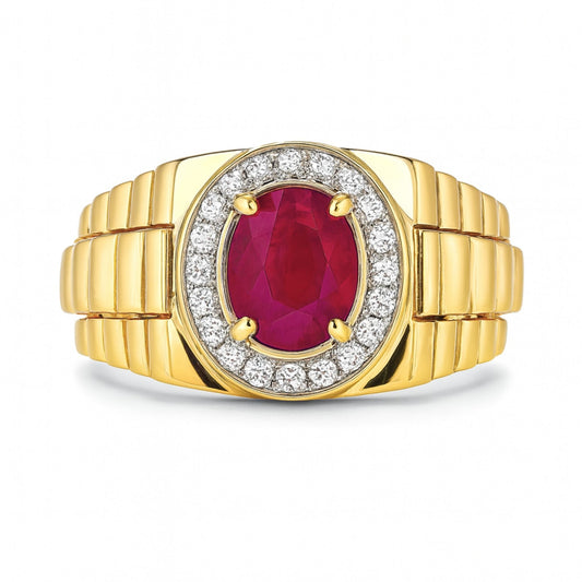 14K 2.06ct Oval Burma Ruby 0.59cttw VS White Diamonds Men's Ring
