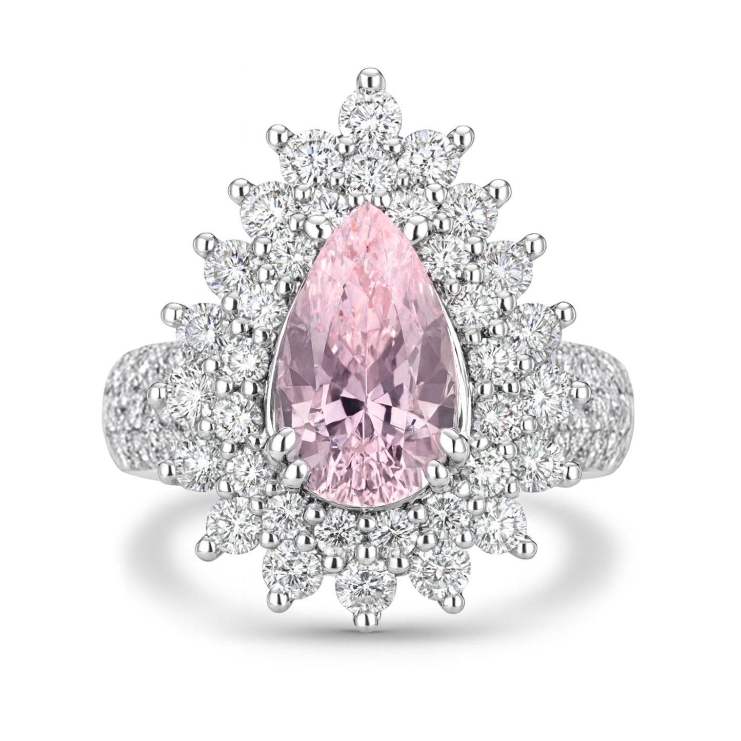 14K 2.10ct Pear Shape Unheated Padparadscha 1.47cttw VS White Diamonds Ring