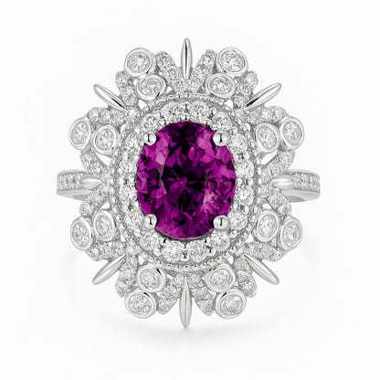 14K 2.17ct Oval Unheated Purple Pink Sapphire 0.75cttw VS White Diamonds Ring