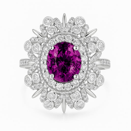 14K 2.17ct Oval Unheated Purple Pink Sapphire 0.75cttw VS White Diamonds Ring
