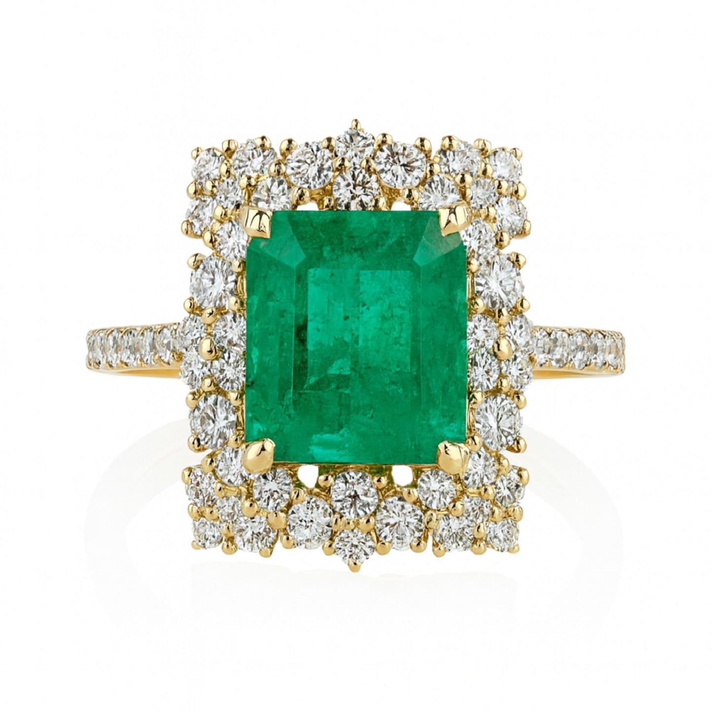 14K 2.24ct Emerald Cut Colombian Emerald 0.76cttw VS White Diamonds Ring