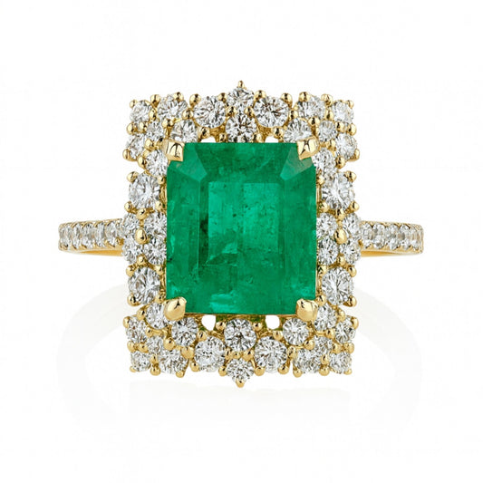 14K 2.24ct Emerald Cut Colombian Emerald 0.76cttw VS White Diamonds Ring