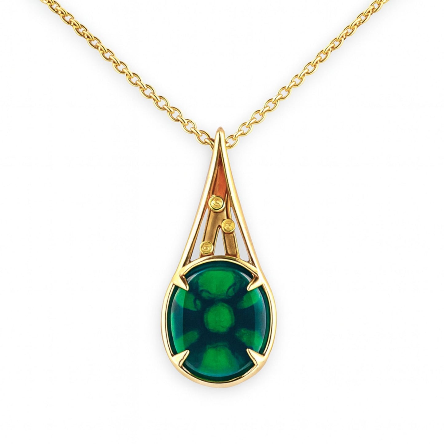 14K 2.27ct Oval Trapiche Emerald 0.01cttw Yellow Diamonds Pendant